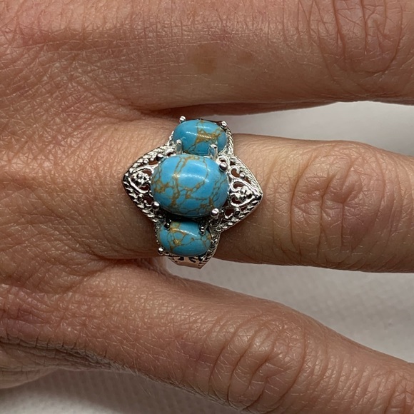 Mojave Blue Turquoise Ring in Platinum Bond Brass - Picture 4 of 6